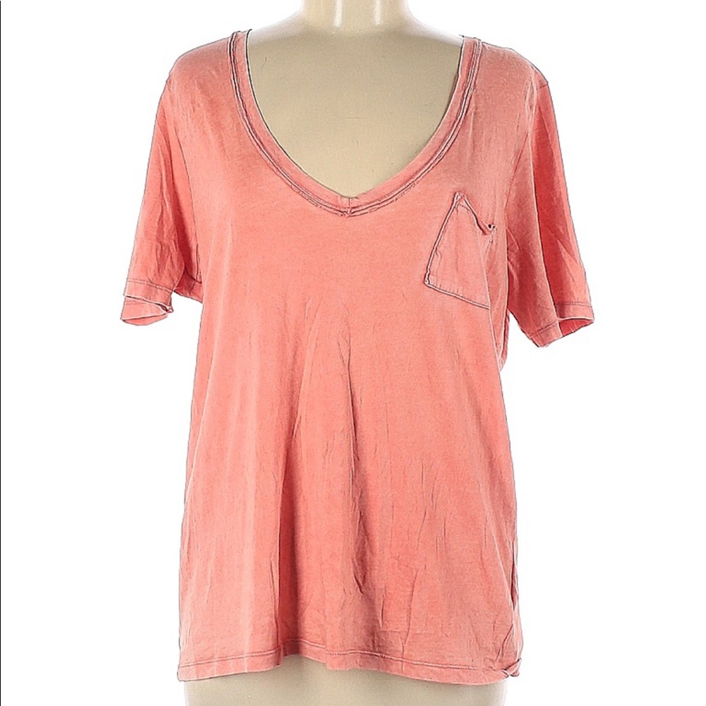 Gap Pima Cotton Pink/Orange V-Neck Pocket Tee Size Large